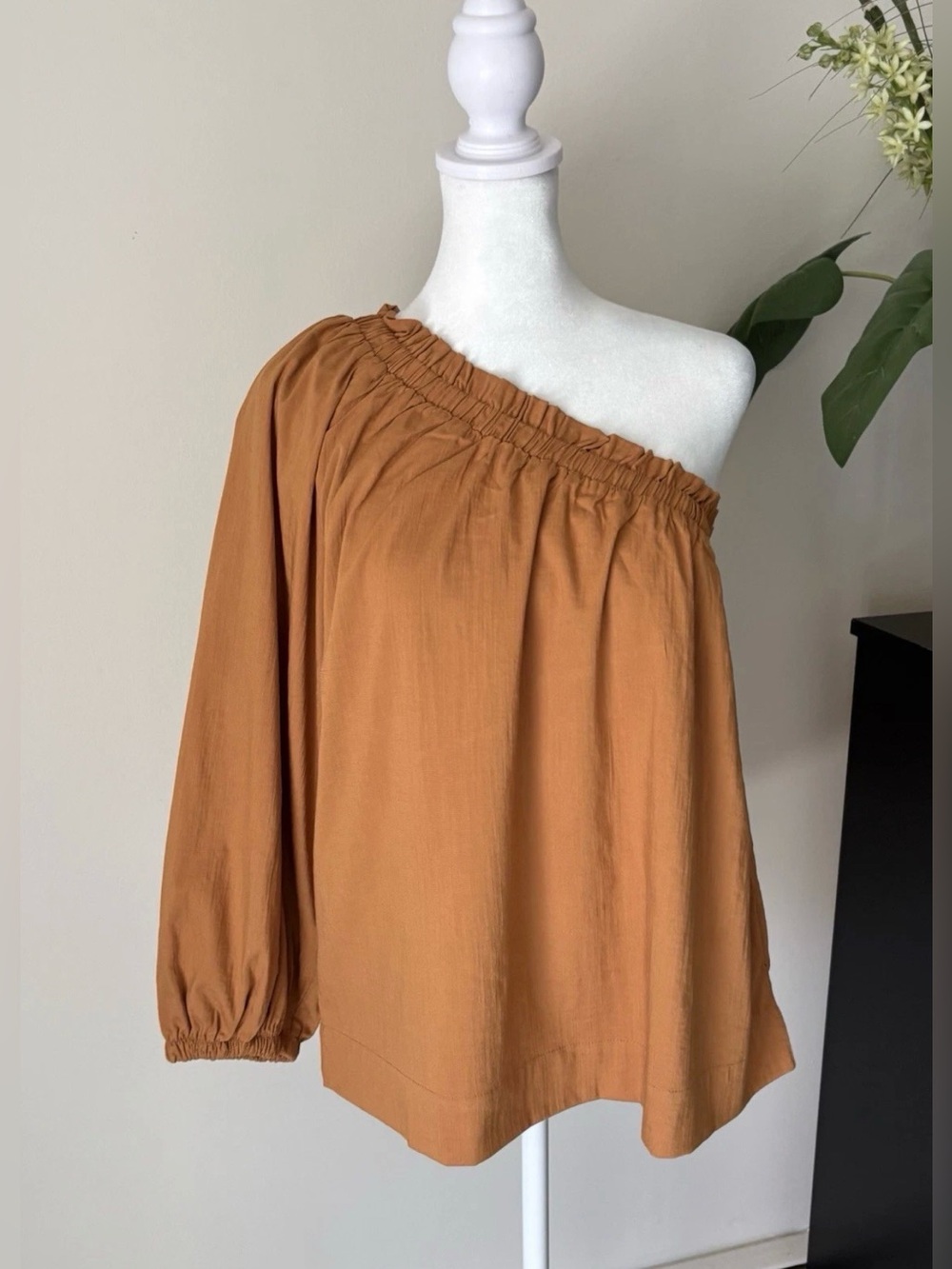 Evereve One-Shoulder Rust Brown Blouse Party
